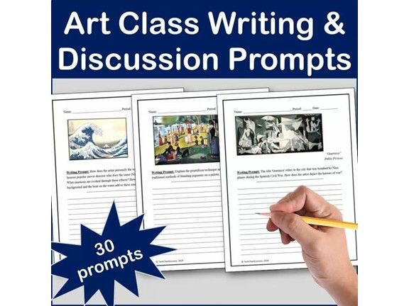 30 Art Class Writing & Discussion Prompts Printable Worksheets