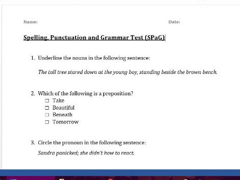 SPaG test (23 SATs-style questions)