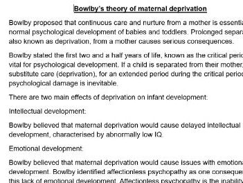 Bowlby information sheets
