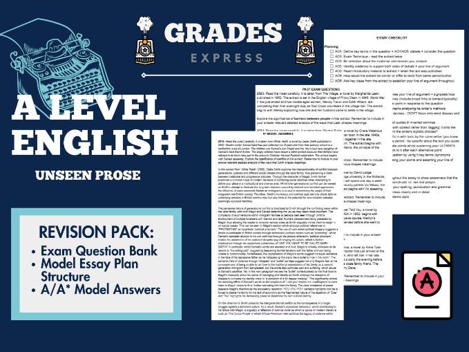 AQA A LEVEL English Literature A: Unseen Prose Complete Notes & A* Model Answers
