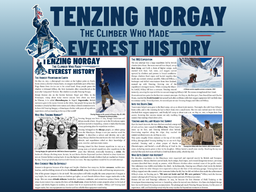 Tenzing Norgay: Everest Comprehension