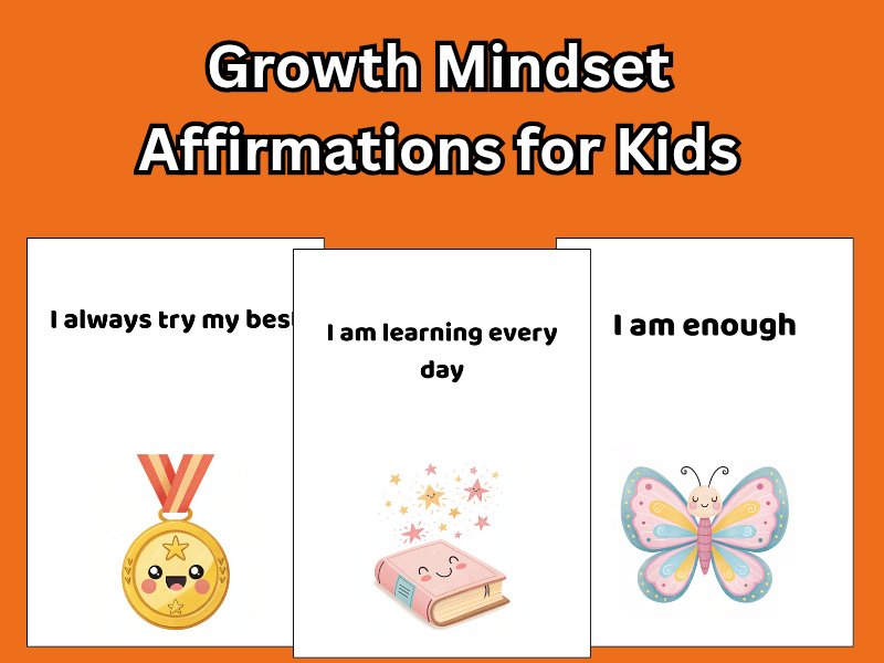 Growth Mindset Affirmations for Kids – 20 Printable Posters for Classroom Display or Home Decor