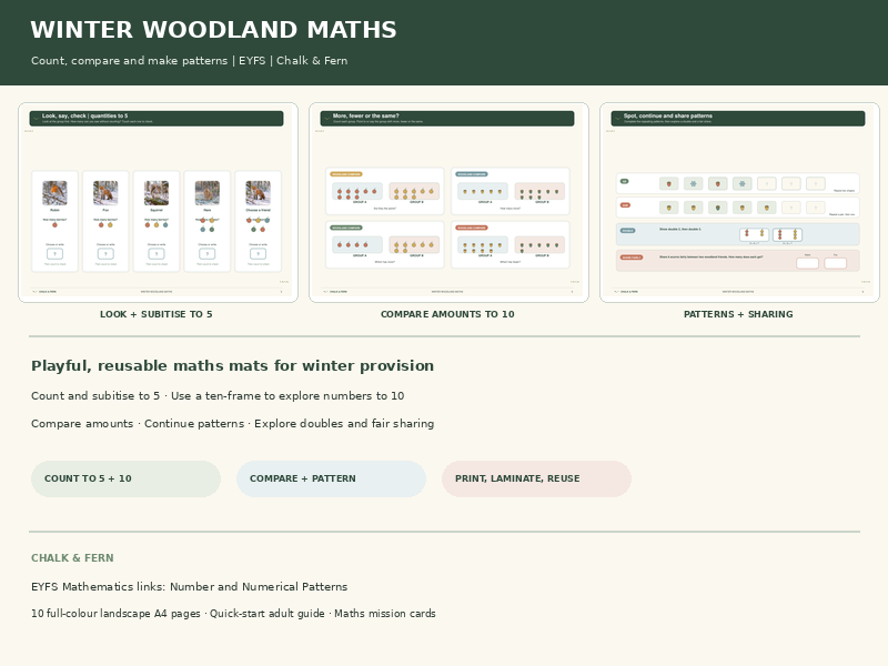 Winter Woodland Maths: Count, Compare & Make Patterns | EYFS Maths Mats