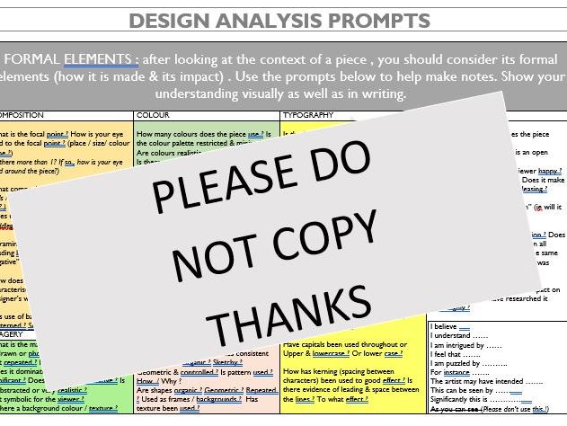 Analysing Graphic Design - a student prompt sheet: detailed