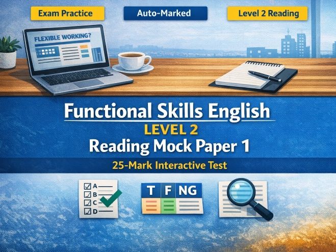 Functional Skills English Level 2 – Reading Mock Paper 1 (25 Marks, Auto‑Marked Interactive)