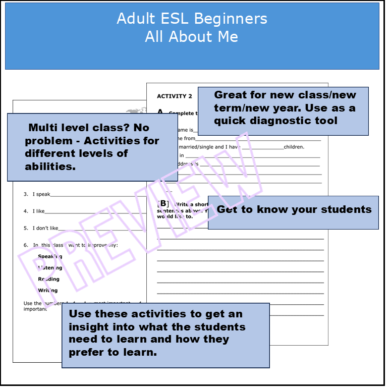 Adult ESL/EAL Beginners - All About ME | Teaching Resources