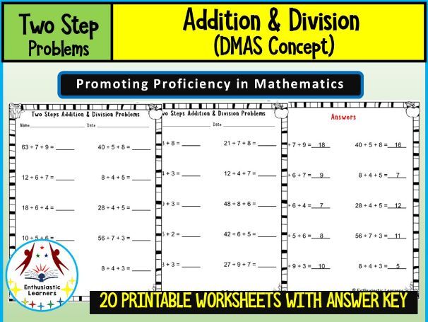 Two-Step Division and Addition Worksheets Math Problems
