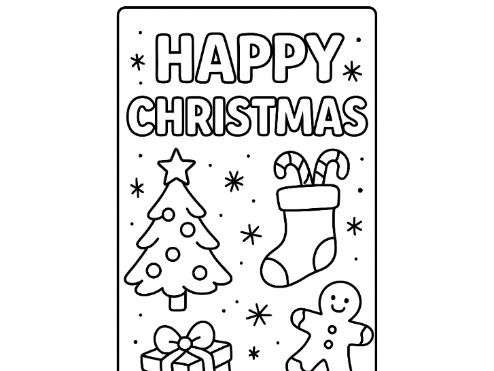 Happy Christmas Bookmark colouring template