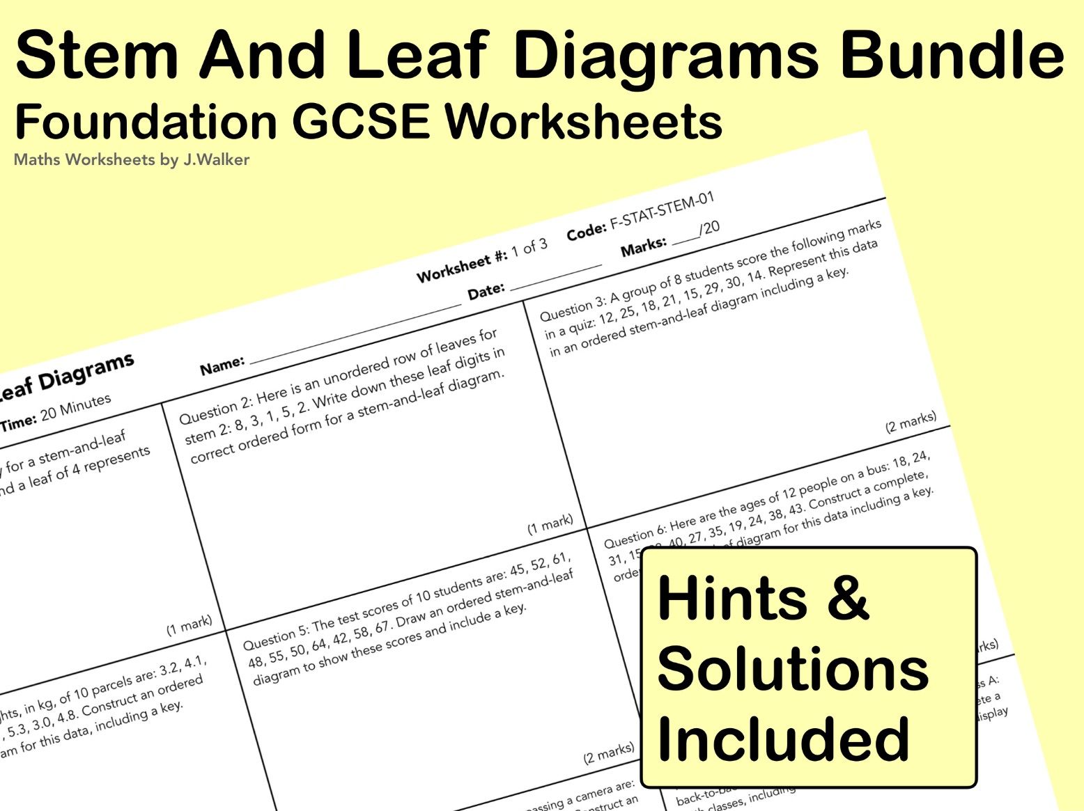 GCSE Maths: Stem And Leaf Diagrams Bundle - Foundation Tier