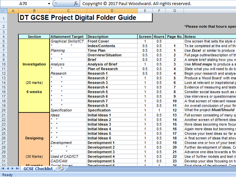 GCSE Design and Technology Digital Folder Checklist