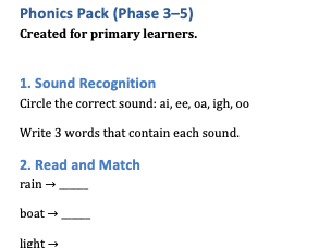 Phase 3-5 Phonics pack starter