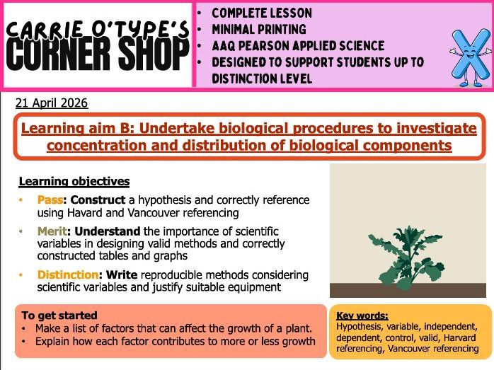 Learning Aim B Introduction - AAQ Pearson Applied Science