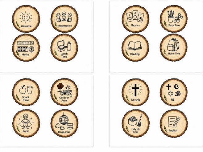 Log Slice Botanical/Neutral Visual Timetable EYFS