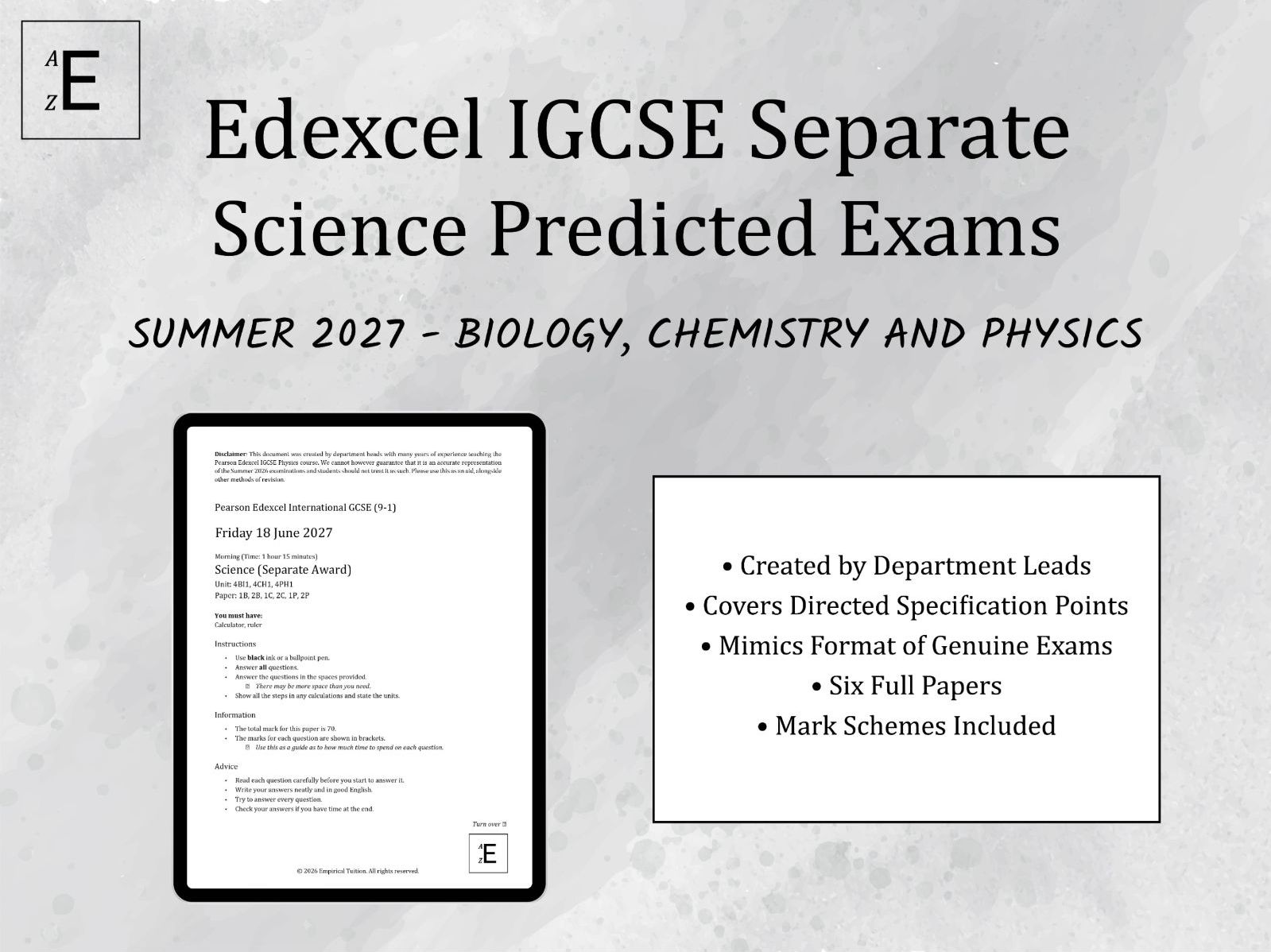 Summer 2027 IGCSE Science (Separate Award) Predicted Exams - Biology, Chemistry and Physics