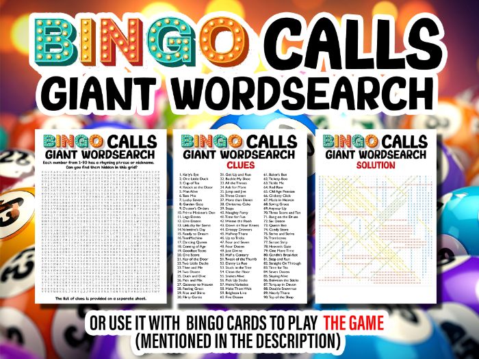 BINGO CALLS - GIANT WORDSEARCH OR GAME (see description) - End of Year/Term Activity?