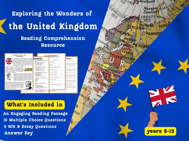 UK Reading Comprehension Pack: Landmarks, Monuments & Royalty - Activities Worksheet