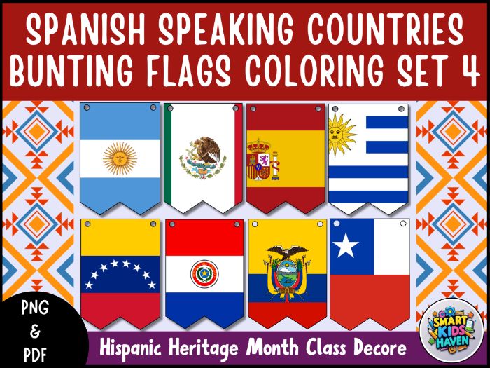 Hispanic Heritage Month Flags Spanish Speaking Countries Bunting Banner Set 4