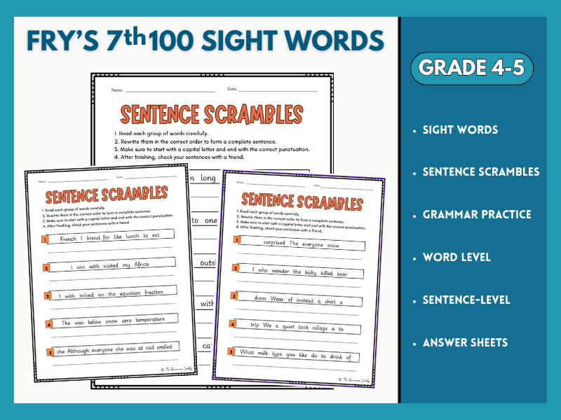 Sentence Scrambles | Fry's 7th 100 Sight Words
