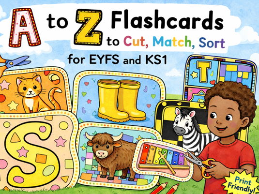 A to Z Flashcards to cut, match, sort