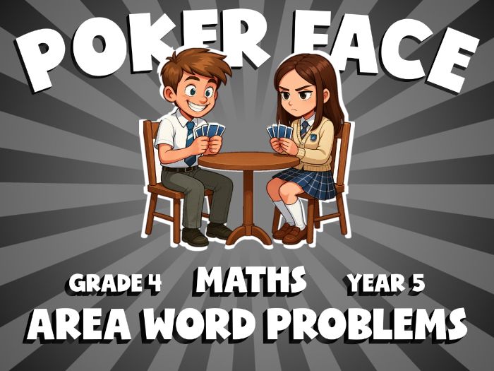 Area Word Problems POKER FACE Maths Game | No-Prep Year 5 Review Activity