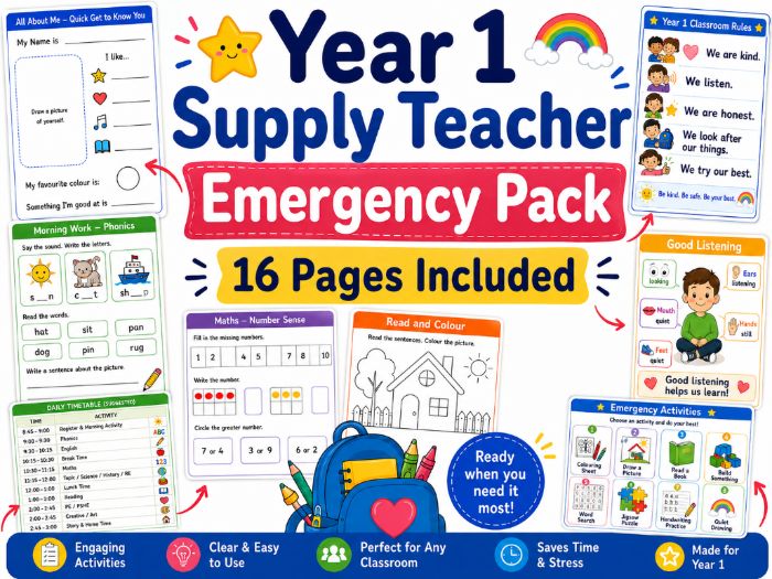 Year 1 Supply Teacher Emergency Pack