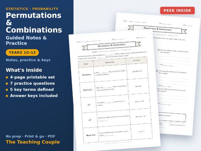 Permutations & Combinations Guided Notes + Answer Keys