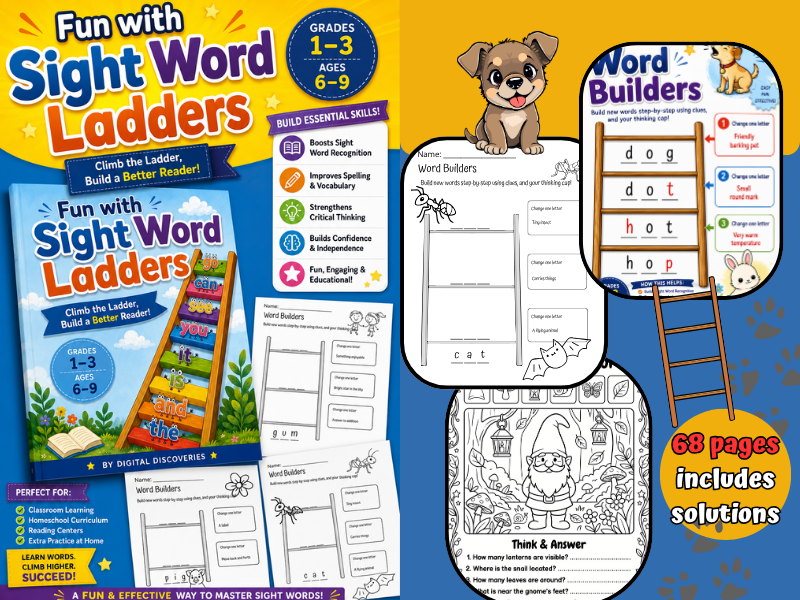 Fun with Sight Word Ladders Printable Workbook for Grades 1–3 – Phonics, Spelling & Reading Fluency