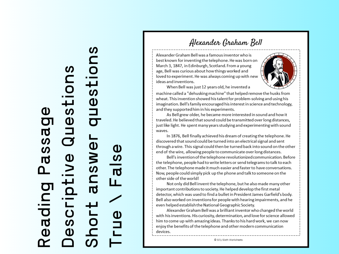 Alexander Graham Bell Biography Reading Comprehension Passage Printable ...
