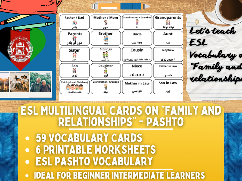 ESL Multilingual Vocabulary Flashcards - Family & Relationships - Pashto