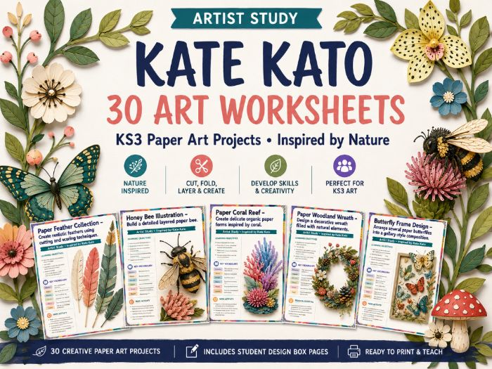 Kate Kato Artist Study – 30 KS3 Paper Art & Nature-Inspired Worksheets | Art Projects & Cover Lesson