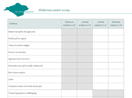 Wilderness extent survey
