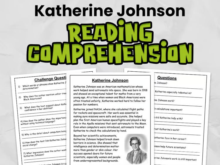 Katherine Johnson Reading Comprehension for Gr 3 - 5 | Black History Month