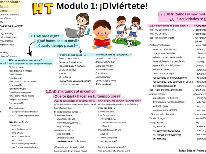 Modulo 1: ¡Diviértete! (Vocab mat for Higher Tier)