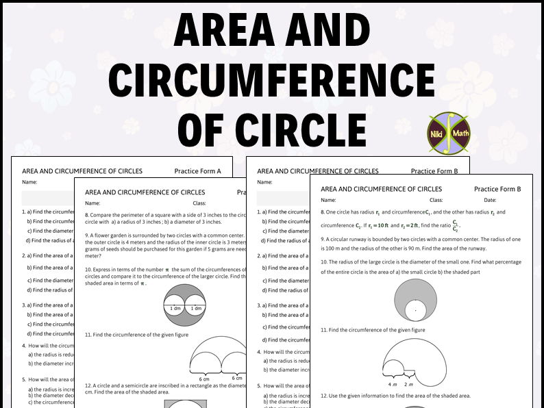 Area and Circumference of Circles - Two Practice Forms A & B