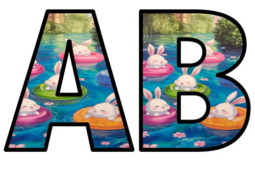 Number 1 Rabbit Cartoons Lettering Cute Rabbits Swimming Lettering Set Display Title Letters Numbers Signs ...