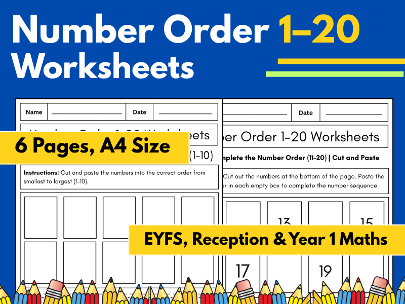Number Order 1–20 Worksheets | Number Sequencing Activities | EYFS, Reception & Year 1 Maths