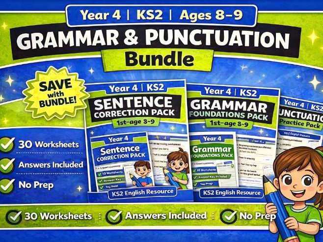 Year 4 Grammar & Punctuation Bundle | KS2 English Worksheets | Printable Pack | Ages 8–9
