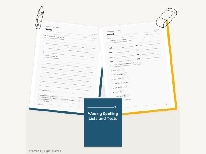 Weekly Spelling Lists - Year 1 | 9 Sheets