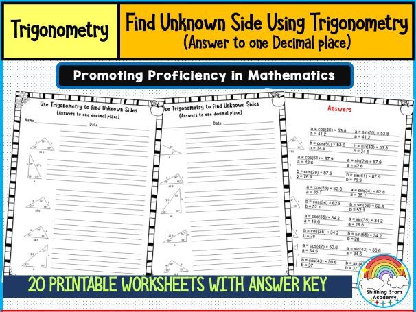 Use Trigonometry to Find Unknown Side (Answer to One Decimal Place) – Worksheets | Right Triangle