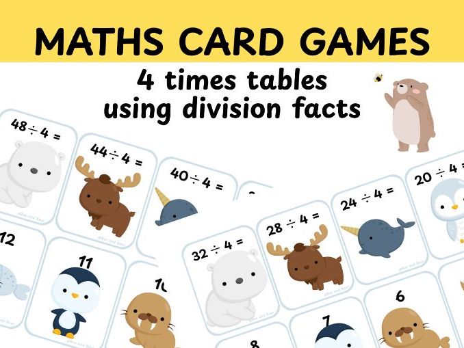 Four times table division card game