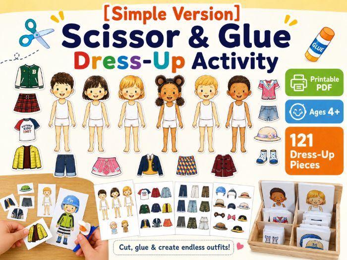 [Simple Version] Scissor & Glue Dress-Up Activity