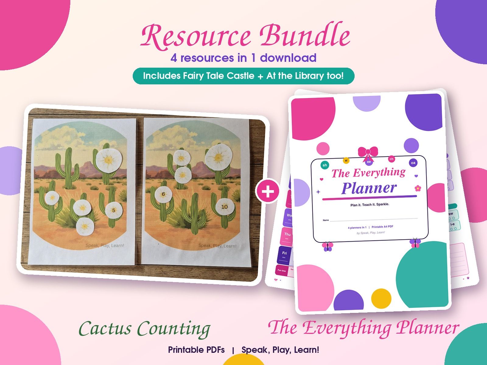 Bundle: Fairy Tale Castle, Cactus Counting, At the Library and The Everything Planner