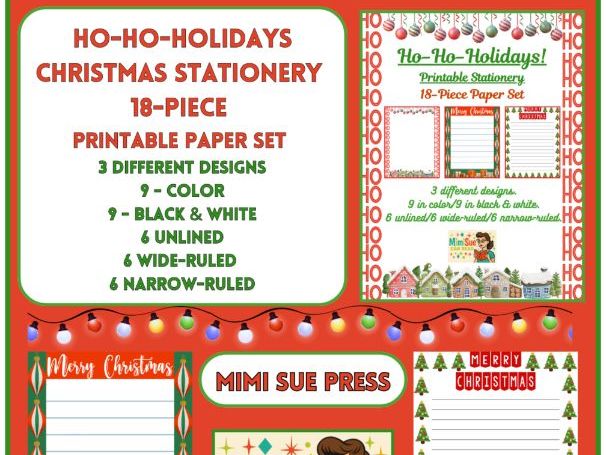 Celebrate the Season: Ho-Ho-Holiday Writing Paper Set (Color/B&W, Lined/Unlined)