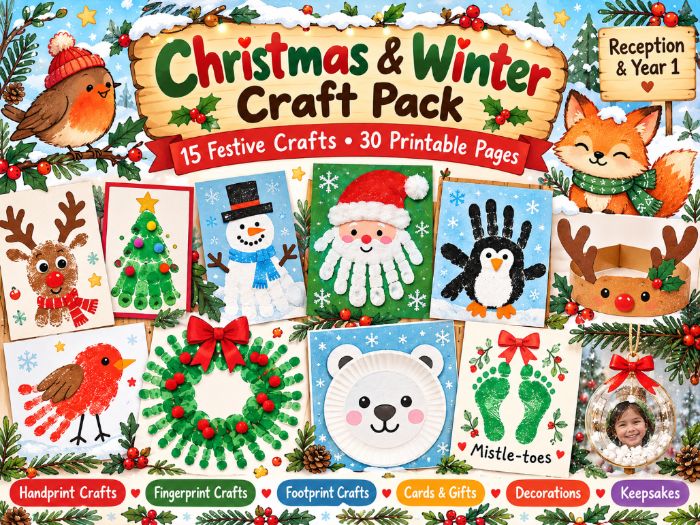 Christmas & Winter Craft Pack | 15 Festive Crafts | Reception & Year 1 | Cards, Gifts & Keepsakes