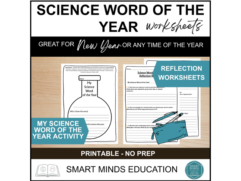 SCIENCE WORD OF THE YEAR ACTIVITY | NEW SCHOOL YEAR SCIENCE REFLECTION WORKSHEETS