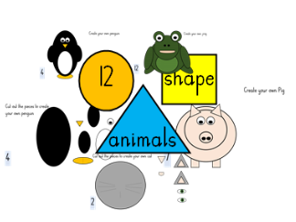 12 animal, shape, cut and stick