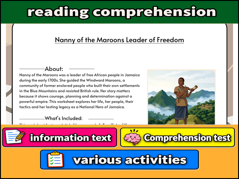 Nanny of the Maroons Leader of Freedom & Comprehension Test
