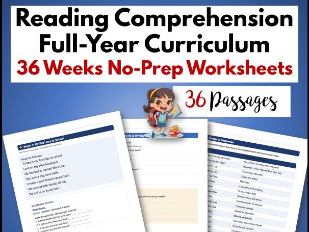 Grade 1 Yearlong Reading Comprehension Curriculum | 36 No-Prep Worksheets