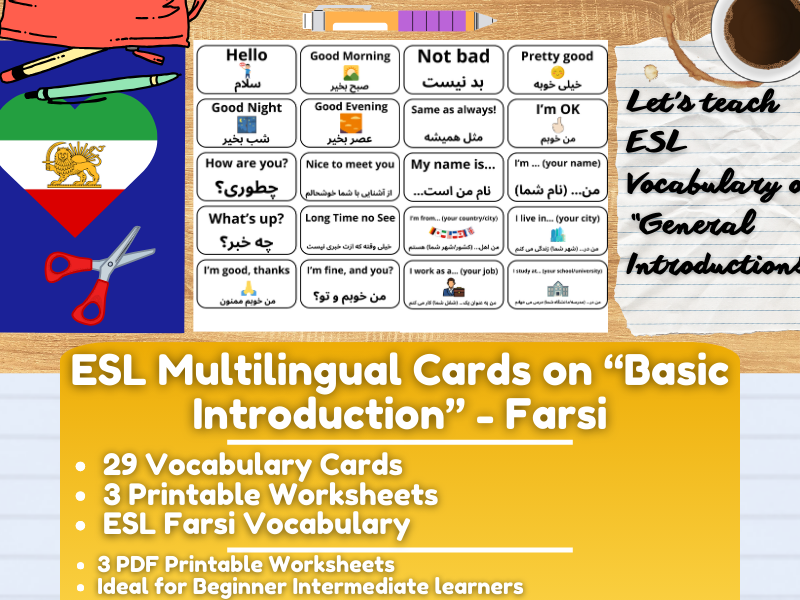 ESL Multilingual Vocabulary Flashcards on "General Introductions" - Farsi