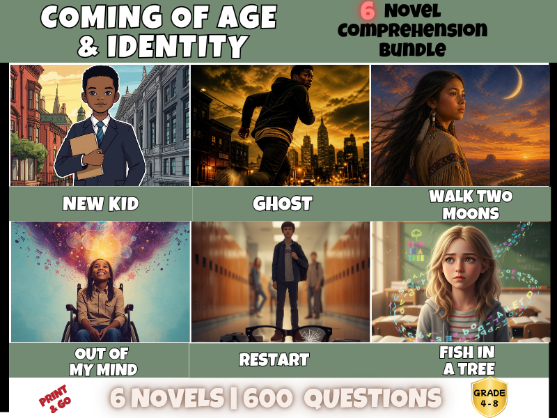 Coming of Age & Identity Reading Comprehension Bundle | 6 Novels, 600 Questions | Years 4-8